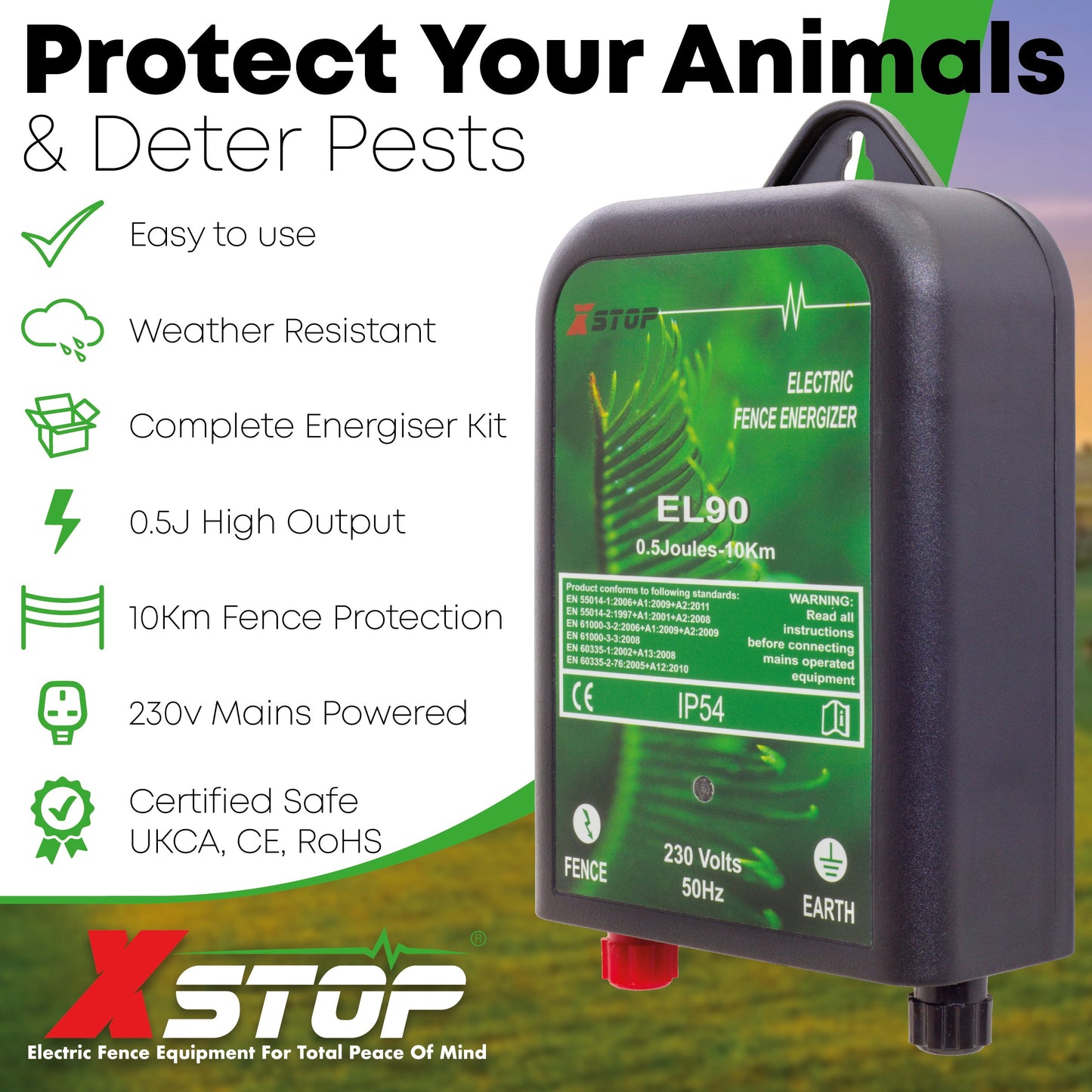 EL90 230v Mains Powered Electric Fence Energiser 0.5J - 10Km