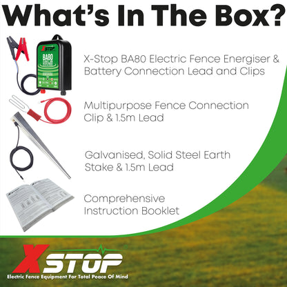 X-Stop BA80 12v Battery Powered Electric Fence Energiser Fencer for Horses 0.6J - 10Km