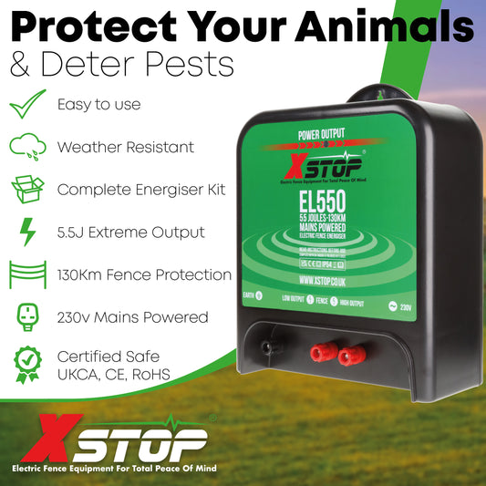 X-Stop EL550 230v Mains Powered Electric Fence Energiser 5.5J - 130Km