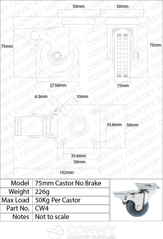 50mm Metal Framed 360° Swivel Caster Wheels | Single