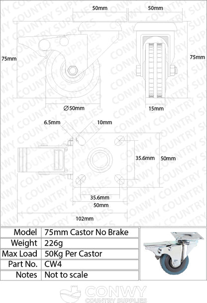 50mm Metal Framed 360° Swivel Caster Wheels | Single