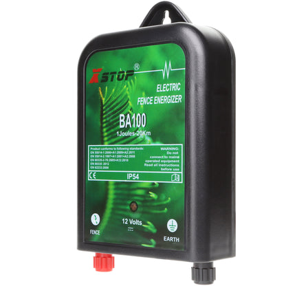 BA100 12v Battery Powered Electric Fence Energiser 1.0J - 20Km | X-Stop